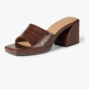 Amazon Essentials Women's Platform Mule Sandals, Brown Faux Crocodile, NEW, 7.5